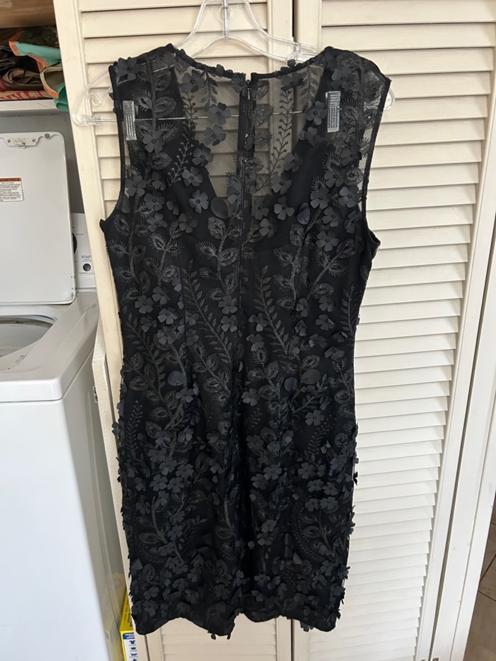 NWT White House black market Black sparkly Floral Appliqué V-Neck Cocktail Dress - Picture 8 of 8